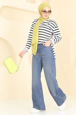 Tesettür Palazzo Kot Pantolon Koyu Yıkama