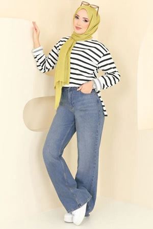 Tesettür Palazzo Kot Pantolon Koyu Yıkama