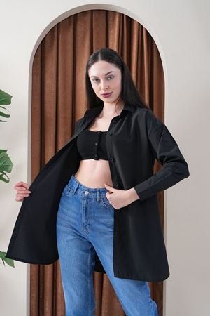 Kadın Oversize Basic Salaş Gömlek -Siyah KAT2036