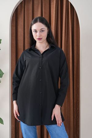 Kadın Oversize Basic Salaş Gömlek -Siyah KAT2036