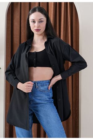 Kadın Oversize Basic Salaş Gömlek -Siyah KAT2036