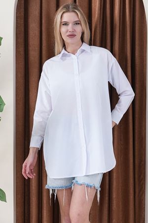 Kadın Oversize Basic Salaş Gömlek -Beyaz KAT2036