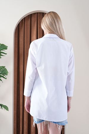 Kadın Oversize Basic Salaş Gömlek -Beyaz KAT2036
