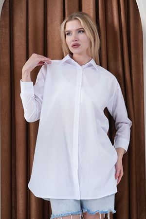Kadın Oversize Basic Salaş Gömlek -Beyaz KAT2036