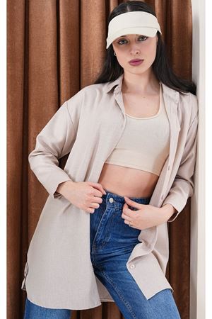 Kadın Oversize Basic Salaş Gömlek -Bej KAT2036 