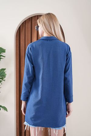 Kadın Oversize Basic Salaş Gömlek -Mavi KAT2036 