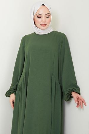 Sufle Ayrobin Tesettür Elbise -Yesil 