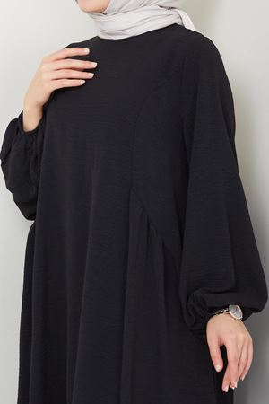 siyah Sufle Ayrobin Tesettür Elbise