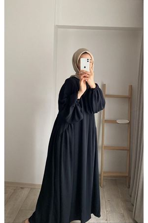 siyah Sufle Ayrobin Tesettür Elbise