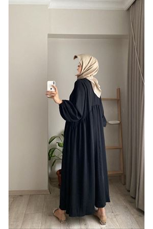 siyah Sufle Ayrobin Tesettür Elbise