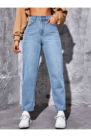 açık yıkama Mom Yüksel bel duz paça kot Pantolon 