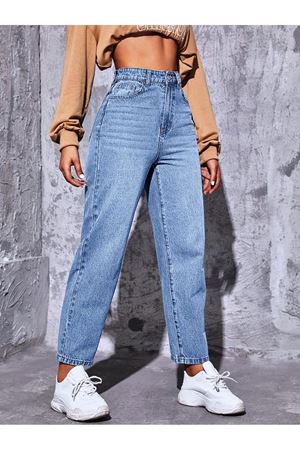 açık yıkama Mom Yüksel bel duz paça kot Pantolon 