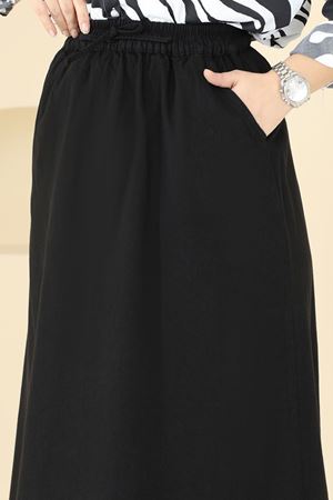 Gabardin püsküllü etek - Siyah 110PGS1067