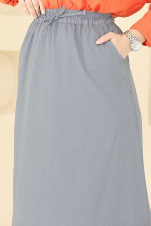 Gabardin Püsküllü Etek - Gri 110PGS1067
