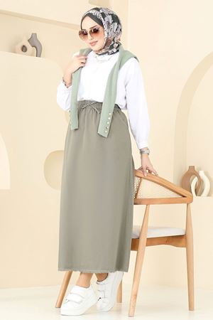 Gabardin Püsküllü Etek - Çağla 110PGS1067 