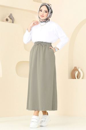 Gabardin Püsküllü Etek - Çağla 110PGS1067 