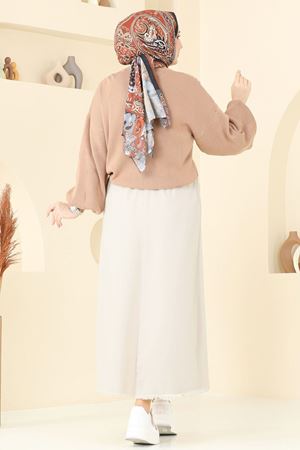 Gabardin Püsküllü Etek - Taş 110PGS1067