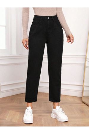 Yüksek Bel Mom  Jeans havuç kesim  Kot - Siyah
