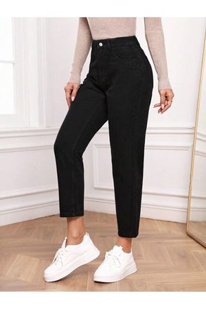 Yüksek Bel Mom  Jeans havuç kesim  Kot - Siyah