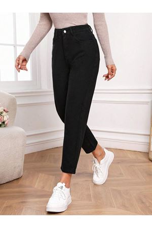 Yüksek Bel Mom  Jeans havuç kesim  Kot - Siyah