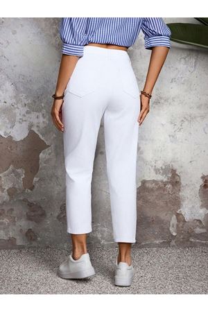 Yüksek Bel Mom  Jeans havuç kesim  Kot - Beyaz