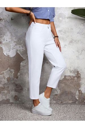 Yüksek Bel Mom  Jeans havuç kesim  Kot - Beyaz