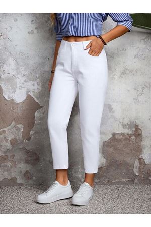 Yüksek Bel Mom  Jeans havuç kesim  Kot - Beyaz