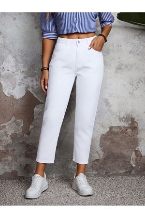 Yüksek Bel Mom  Jeans havuç kesim  Kot - Beyaz