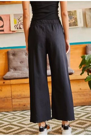 Beli Lastikli Paçası Püsküllü Gabardin Pantolon - Siyah