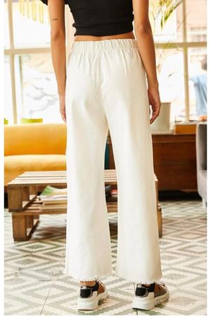 Beli Lastikli Paçası Püsküllü Gabardin Pantolon - Bej