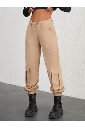 Yüksek Bel Jogger Kargo Pantolon -Kahverengi