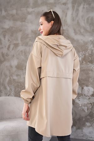 Kadın Fermuarlı Yağmurluk Kap - bej