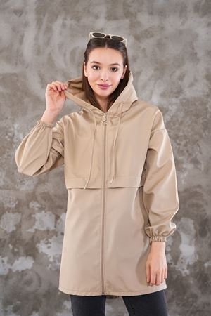 Kadın Fermuarlı Yağmurluk Kap - bej