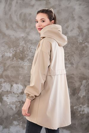 Kadın Fermuarlı Yağmurluk Kap - bej