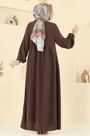 Kahverengi Sufle Ayrobin Tesettür Elbise