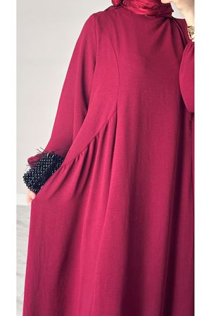 Bordo Sufle Ayrobin Tesettür Elbise