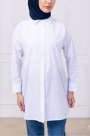 Oversize Uzun Basic Gömlek - Beyaz