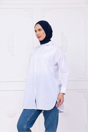 Oversize Uzun Basic Gömlek - Beyaz