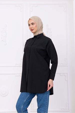Oversize Uzun Basic Gömlek - Siyah