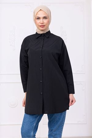 Oversize Uzun Basic Gömlek - Siyah