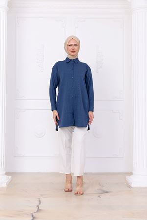 Oversize Uzun Basic Gömlek - Mavi