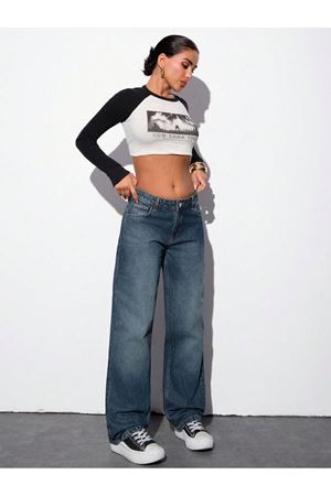 Kadın Baggy  Jeans Relaxed Fit Denim  - KoyuMavi