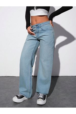 Kadın Wide Leg Jeans  High Waist Relax Fit Denim Palazzo -Açık Mavi