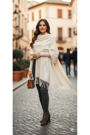 Katalya Noir Fringe Shawl  Püsküllü Şal  - Bej