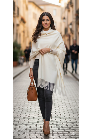 Katalya Noir Fringe Shawl  Püsküllü Şal  - Bej
