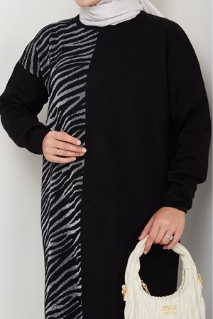 Zebra Desen Detaylı Triko Takım – Siyah