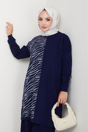Zebra Desen Detaylı Triko Takım – Lacivert