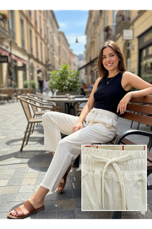 Yüksek Bel Lastikli Dokulu Jogger Pantolon – Bej