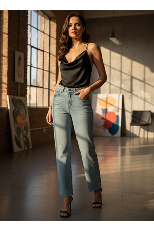  Relax Fit Açık Mavi Jean | Rahat Kesim Kadın Denim Pantolon - Mavi