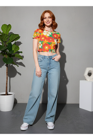 açık mavi yüksek bel baggy jean denim